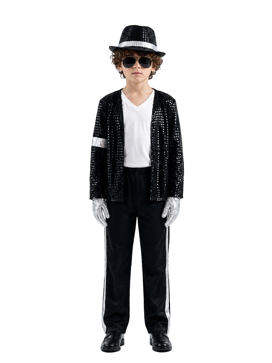 Kids Michael Jackson Costume Billie Jean Sequin Jacket and Pants with Hat