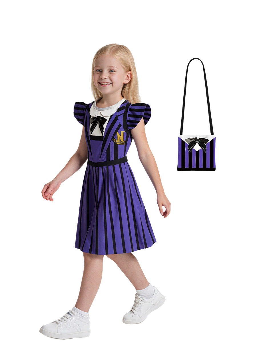 Kids Gothic Purple Striped Dress Costume
