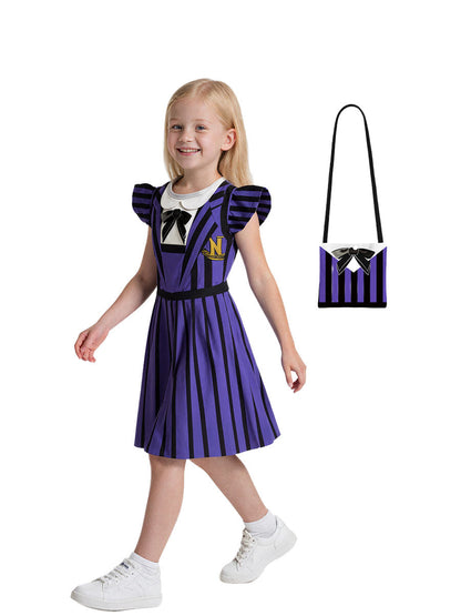 Kids Gothic Purple Striped Dress Costume