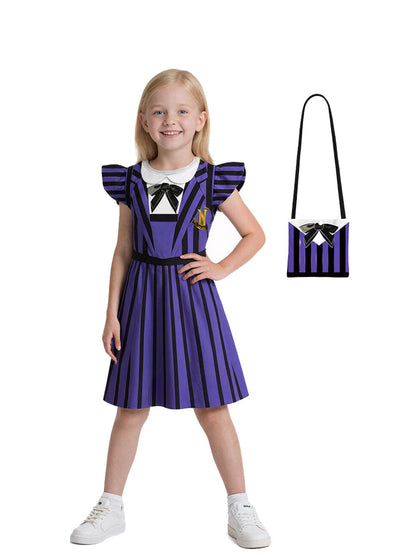 Kids Gothic Purple Striped Dress Costume