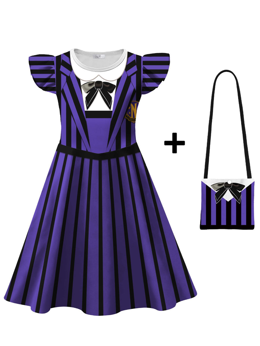 Kids Gothic Purple Striped Dress Costume