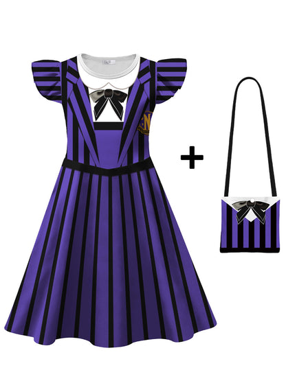 Kids Gothic Purple Striped Dress Costume
