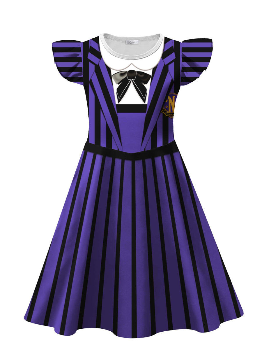 Kids Gothic Purple Striped Dress Costume