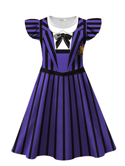 Kids Gothic Purple Striped Dress Costume