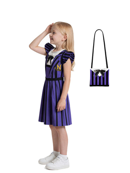Kids Gothic Purple Striped Dress Costume