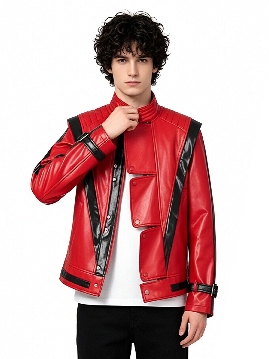 Michael Jackson Thriller Costume 80s Pop King Red Faux Leather Jacket