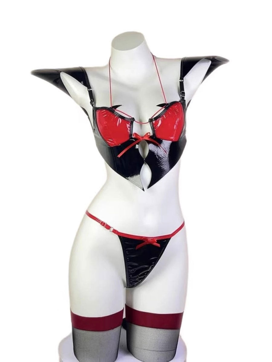 Sexy Latex Devil Lingerie Set