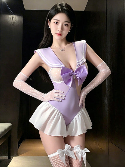 Anime School Girl Cosplay Outfit Lavender Sailor Teddy Costume