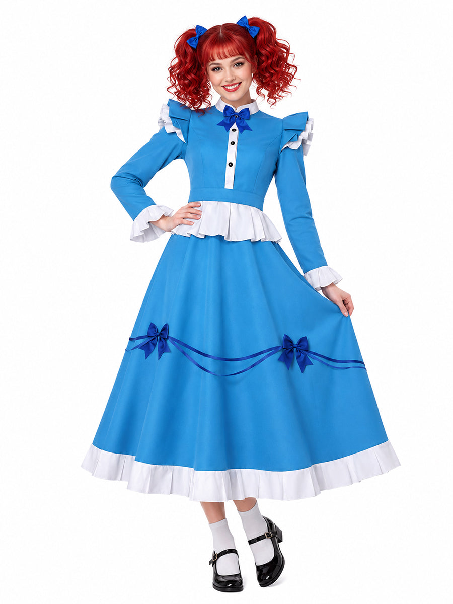 Poppy Playtime Cosplay Costume Intelligent Doll Victorian Blue Dress Ruffled Maid Style Dress