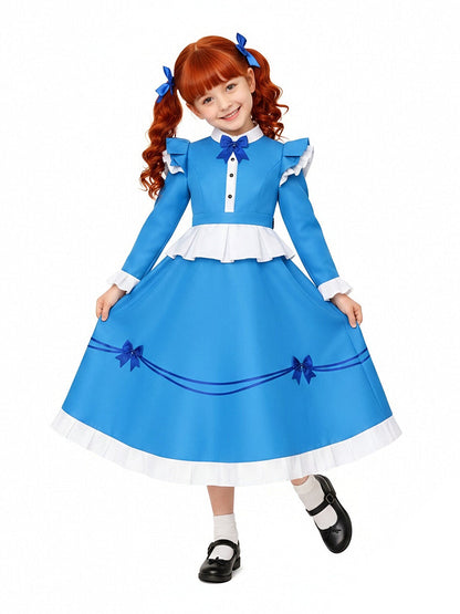Poppy Playtime Cosplay Costume Intelligent Doll Victorian Blue Dress Ruffled Maid Style Dress 