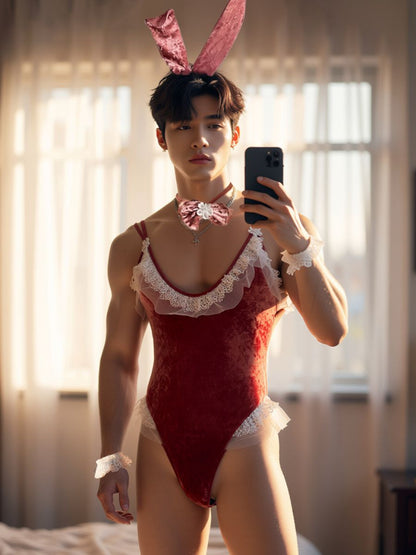 Men's Velvet Bunny Suit Lingerie