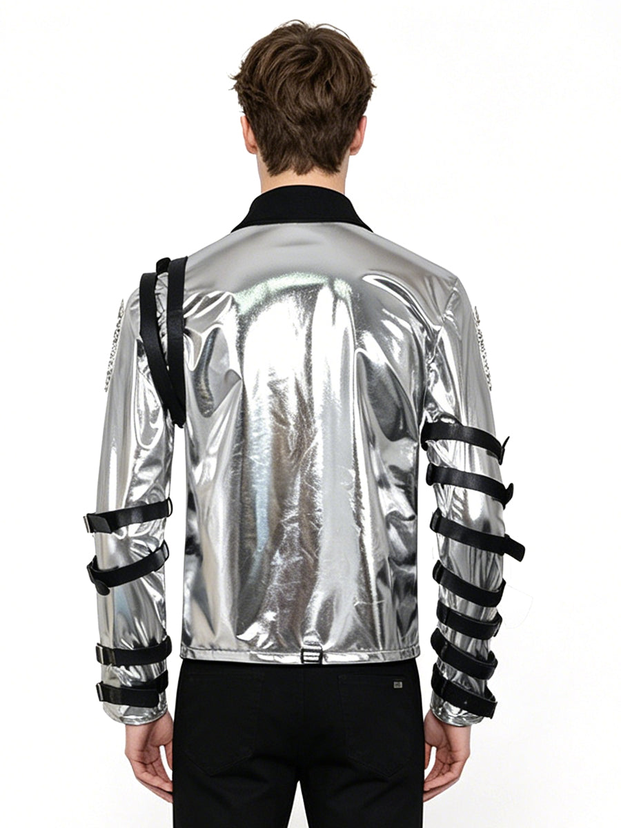 Metallic Silver Buckle Stage Jacket