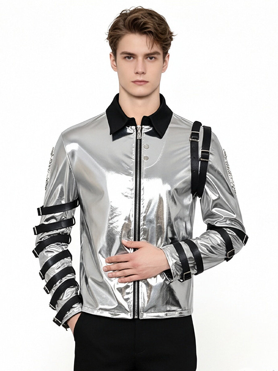 Metallic Silver Buckle Stage Jacket