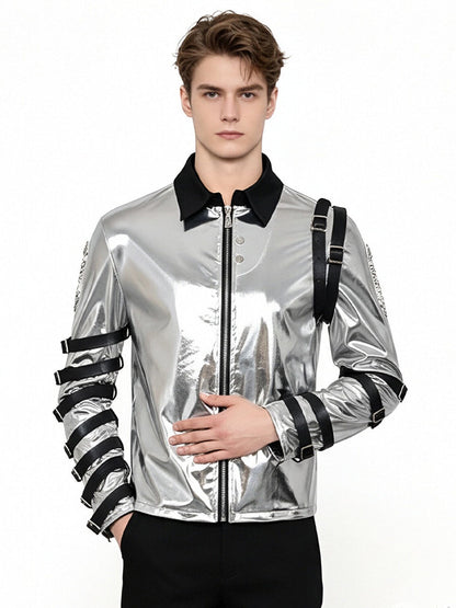 Metallic Silver Buckle Stage Jacket