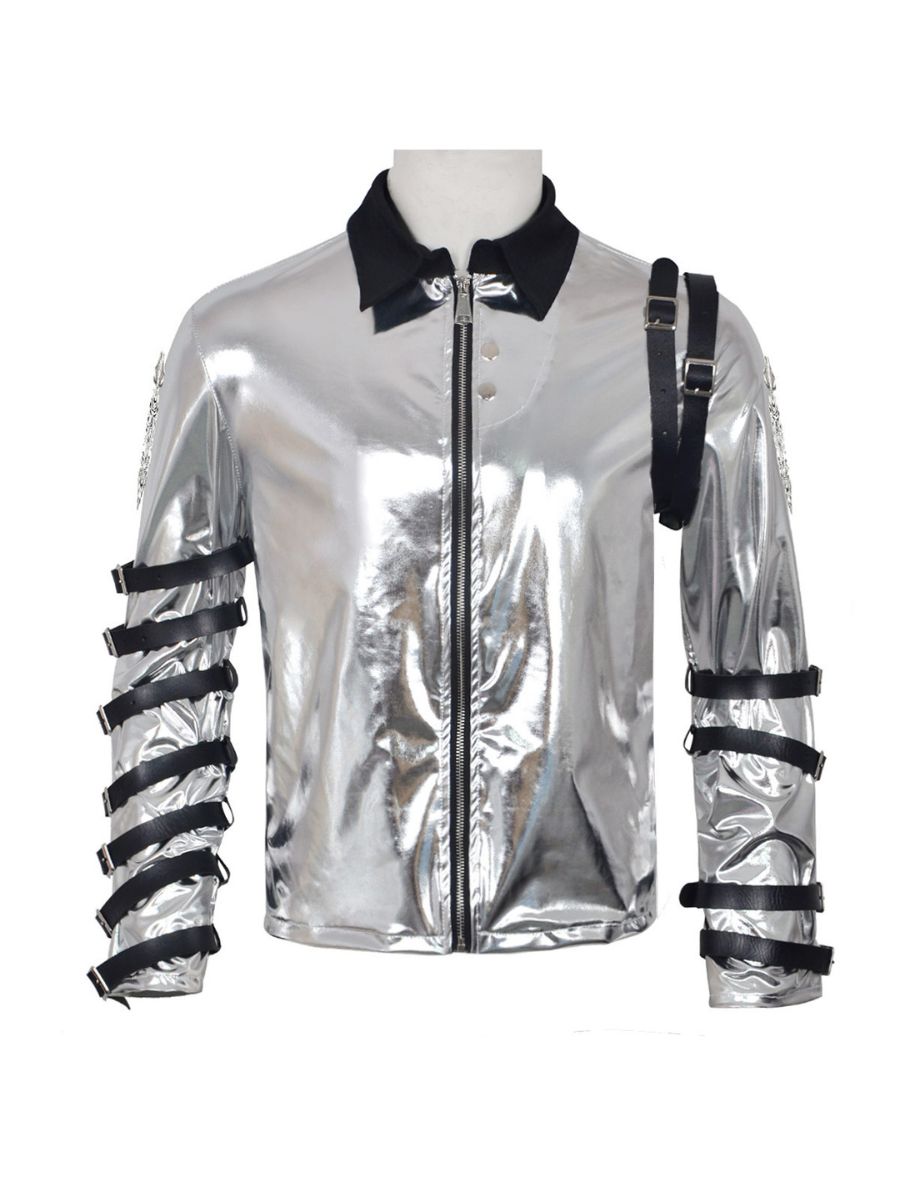 Metallic Silver Buckle Stage Jacket
