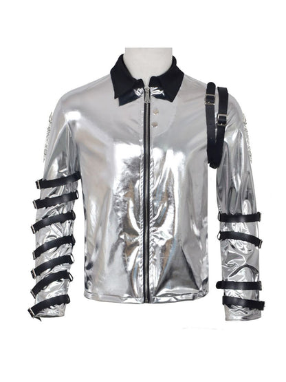 Metallic Silver Buckle Stage Jacket
