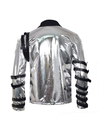 Metallic Silver Buckle Stage Jacket