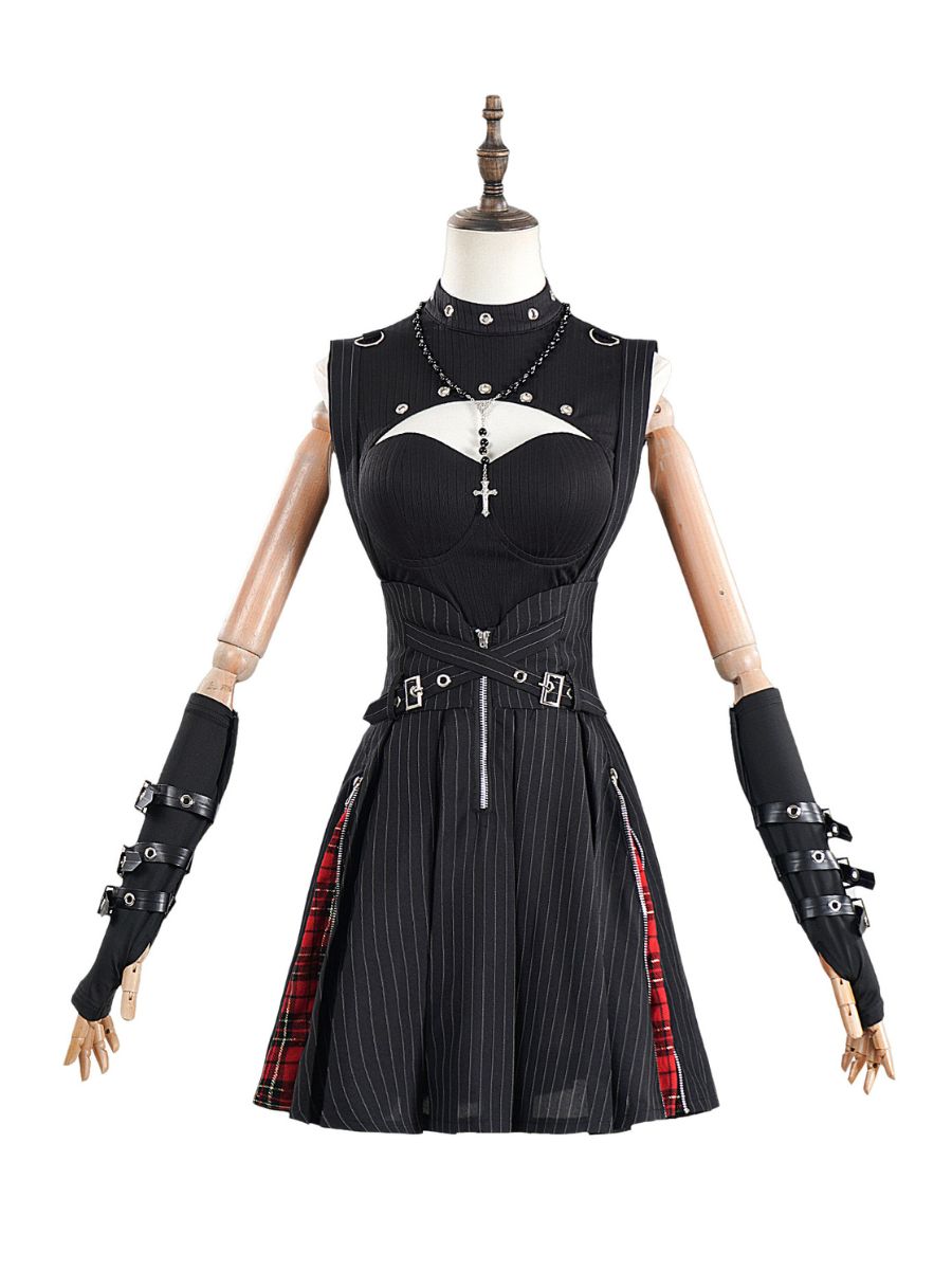 Gothic Punk Striped Skirt Set
