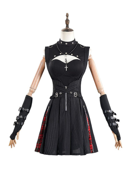 Gothic Punk Striped Skirt Set