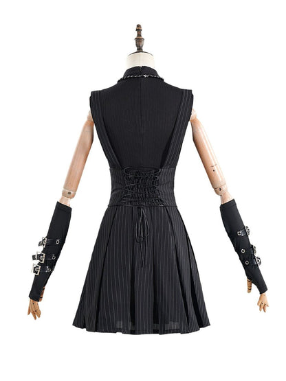 Gothic Punk Striped Skirt Set