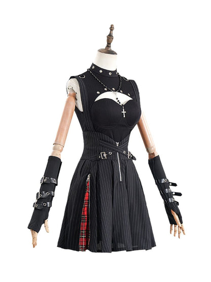 Gothic Punk Striped Skirt Set