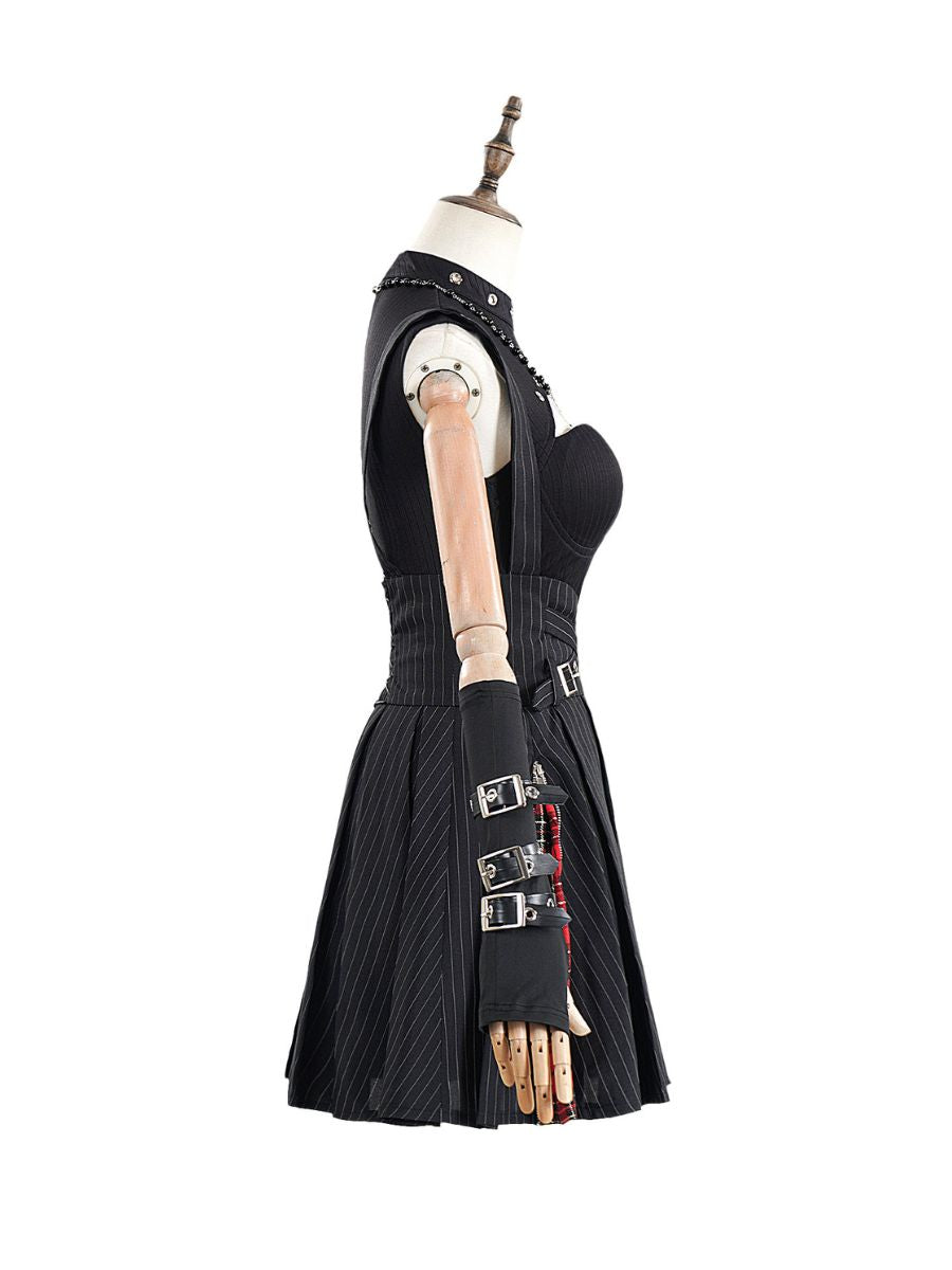 Gothic Punk Striped Skirt Set