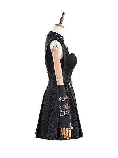 Gothic Punk Striped Skirt Set