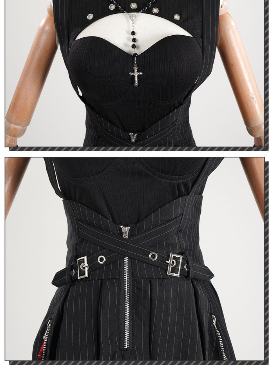 Gothic Punk Striped Skirt Set