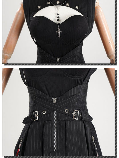 Gothic Punk Striped Skirt Set