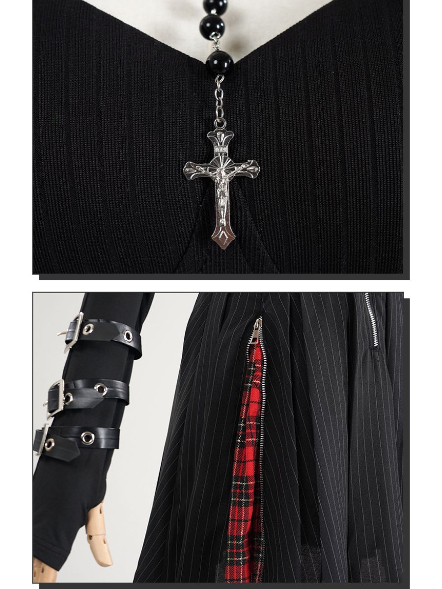 Gothic Punk Striped Skirt Set