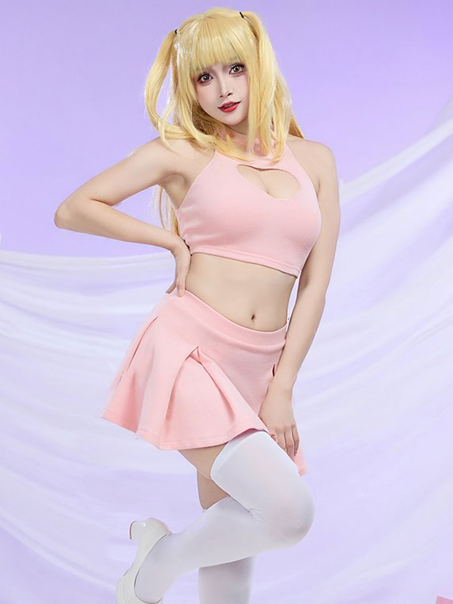 Pink Heart Cutout Crop Top and Mini Skirt