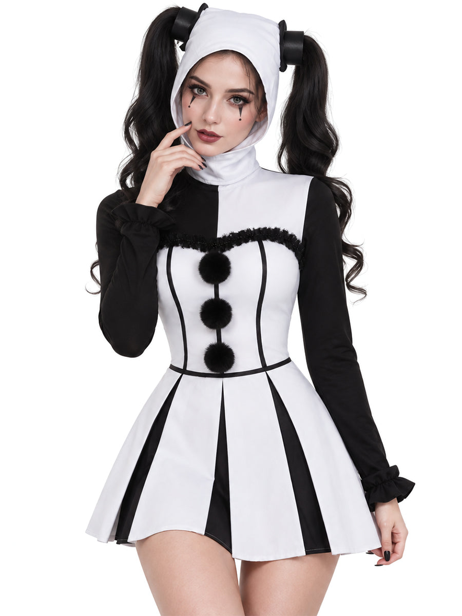 Inspired Terrifier Art the Clown Costume Monochrome Harlequin Dress 