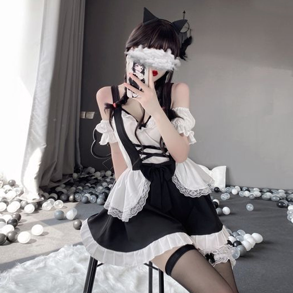 Naughty French Maid Costume Anime Lolita Cosplay Dress with Lace Choker