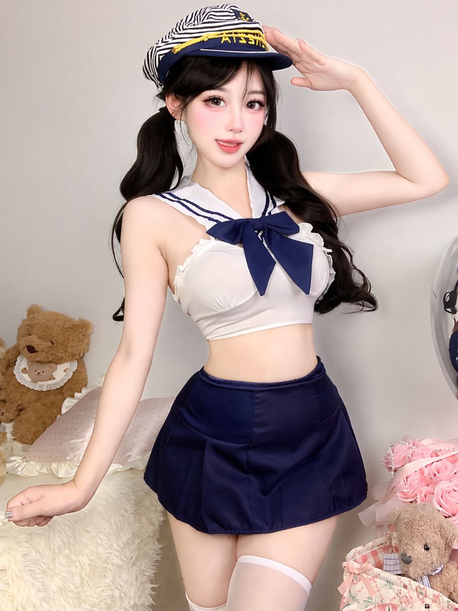 Navy Blue Schoolgirl Cosplay Outfit
