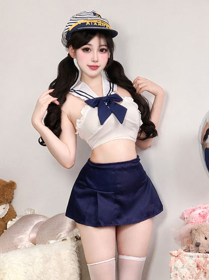 Anime Sailor Moon Inspired Cosplay Costume Japanese Schoolgirl Crop Top and Pleated Mini Skirt