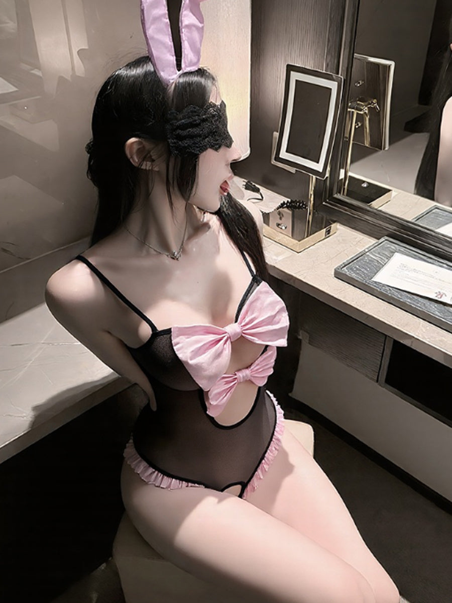 Pink Bow Bunny Girl Bodysuit