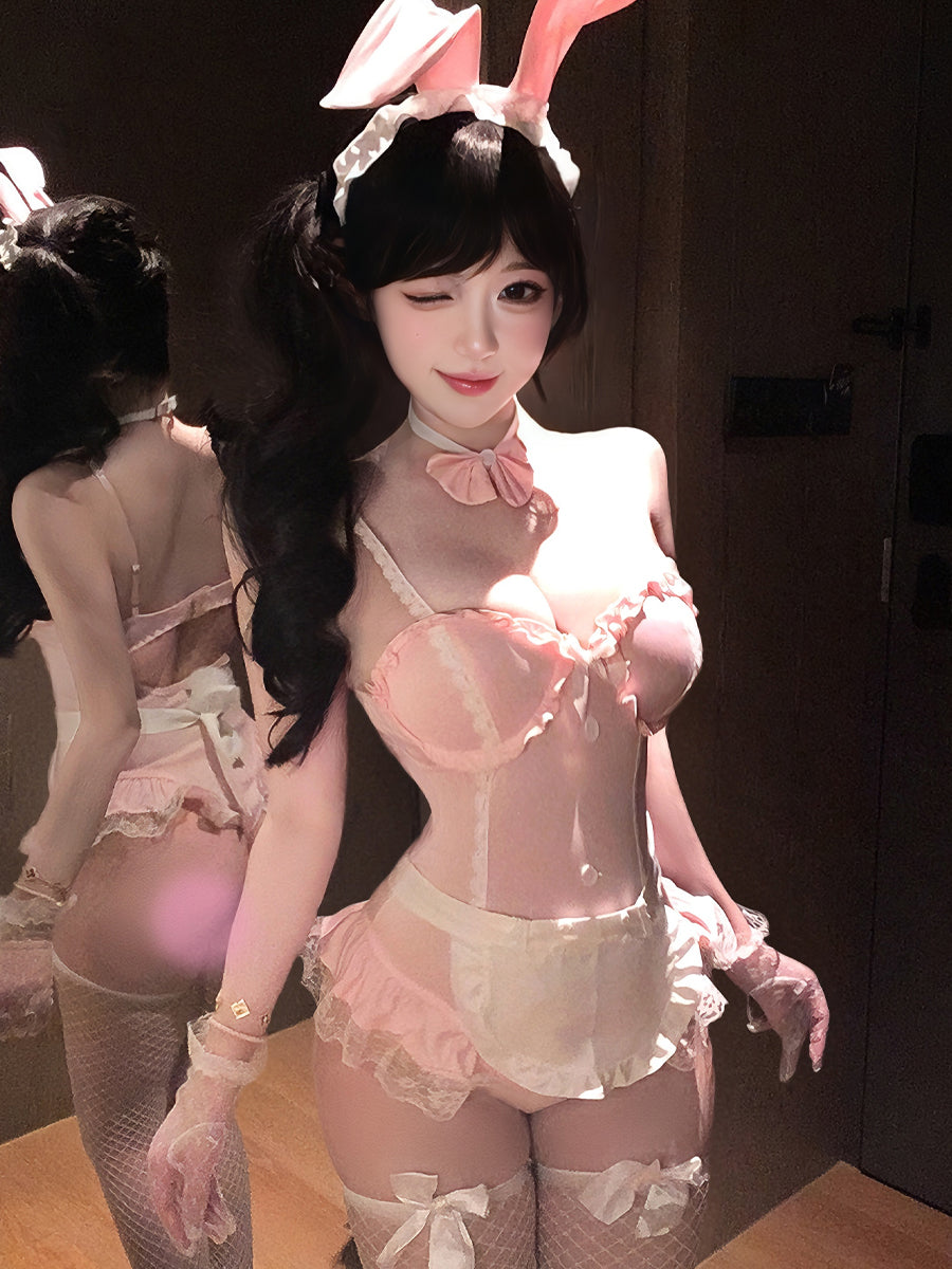 Pink Bunny Maid Teddy Lingerie Set