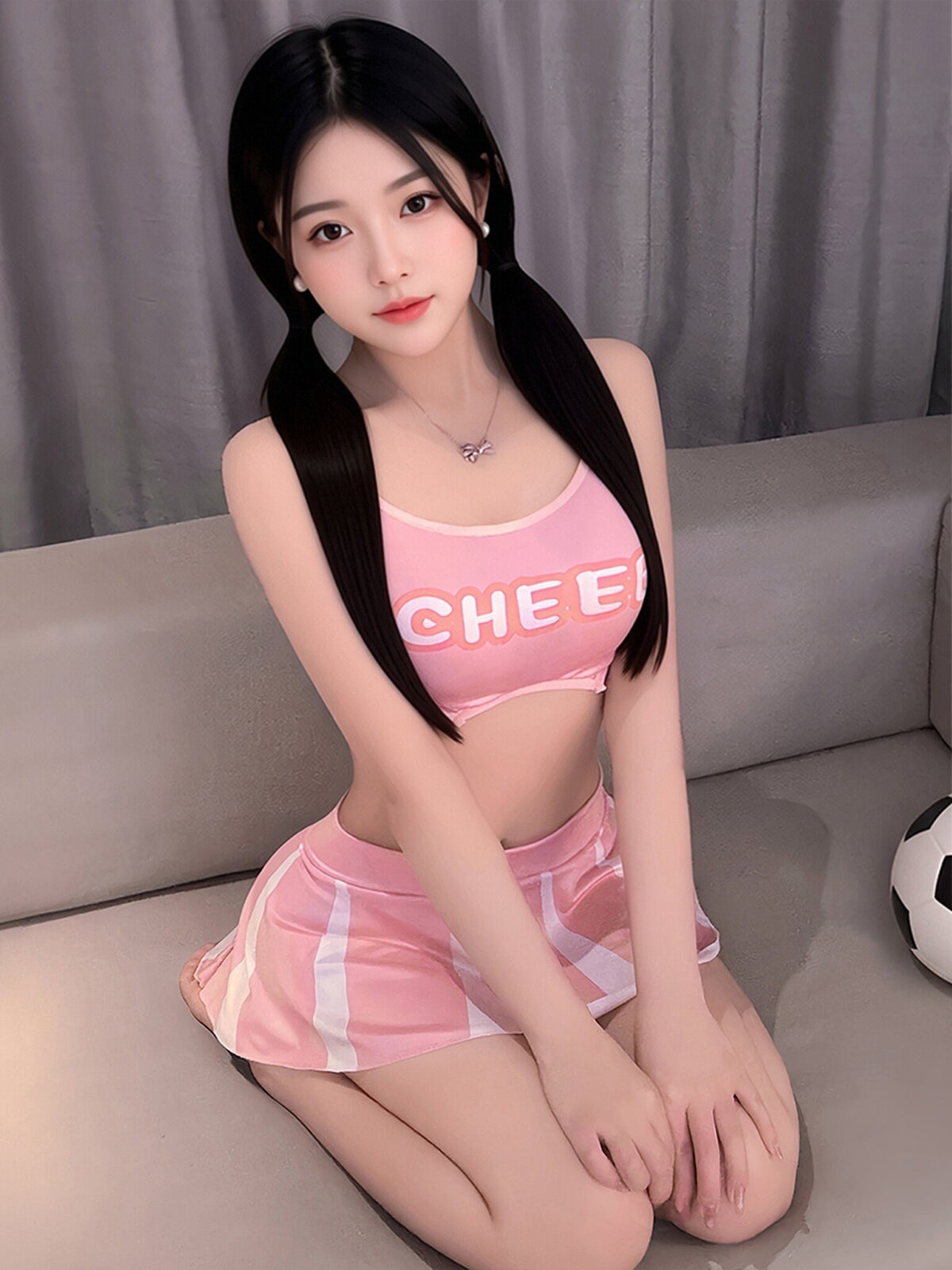 Pink Cheerleader Cosplay Lingerie Set