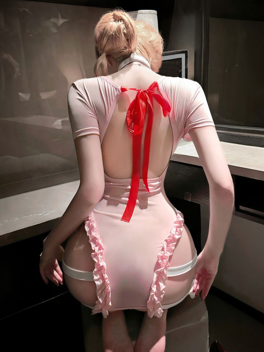 Pink Nurse Strappy Cosplay Lingerie Dress