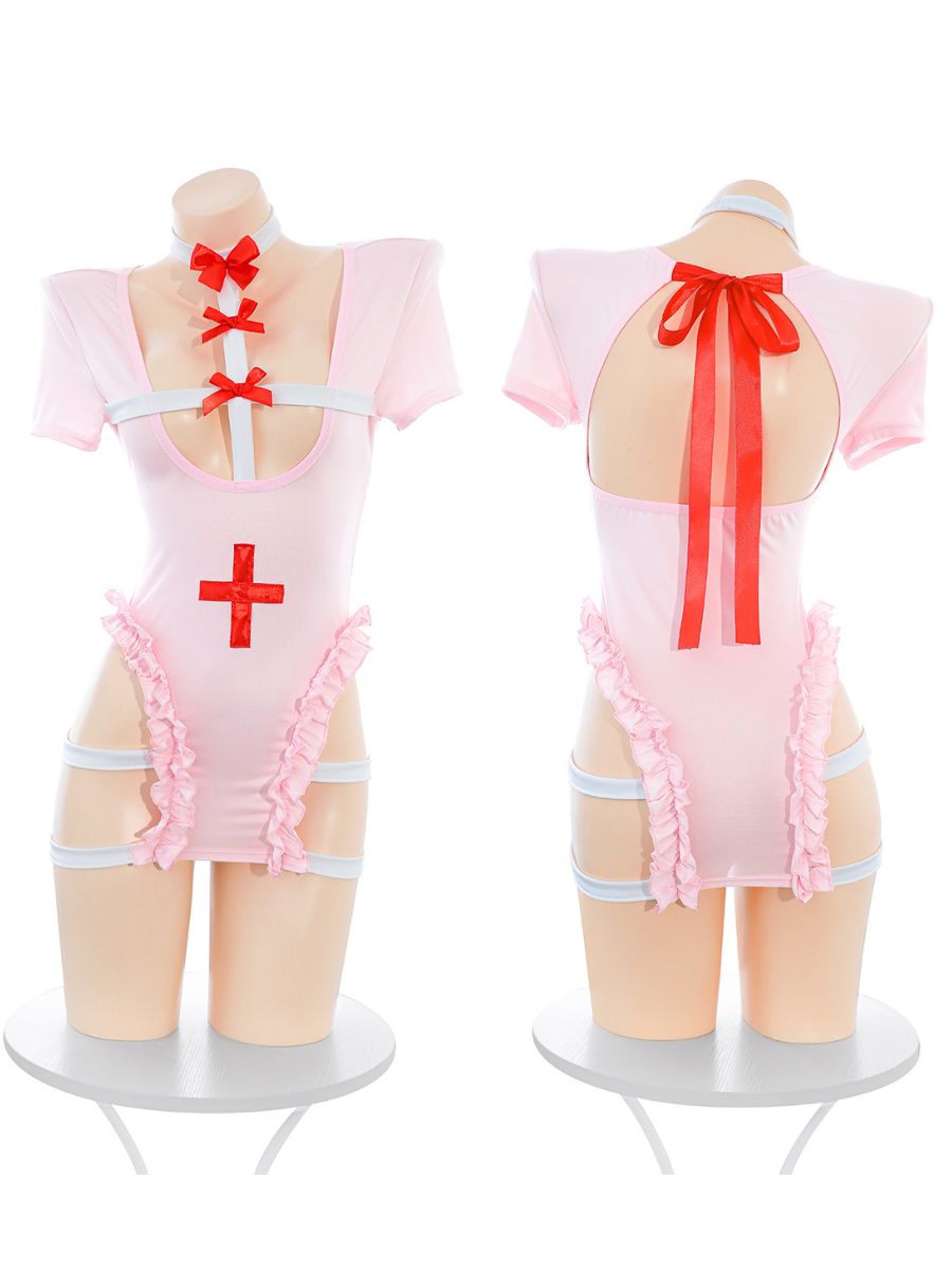 Pink Nurse Strappy Cosplay Lingerie Dress