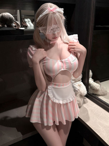 Pink Striped Maid Babydoll Dress