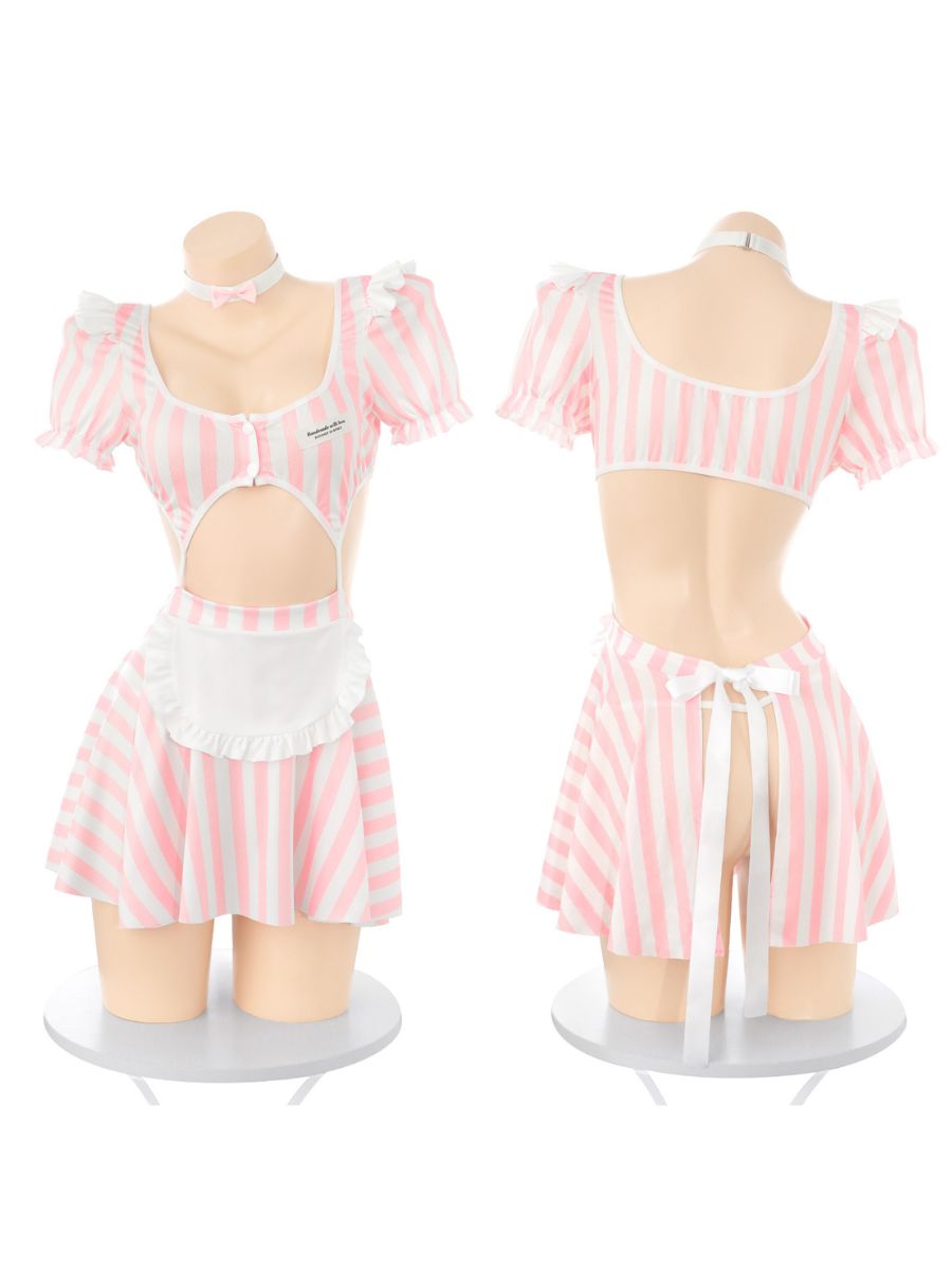 Pink Striped Maid Babydoll Dress