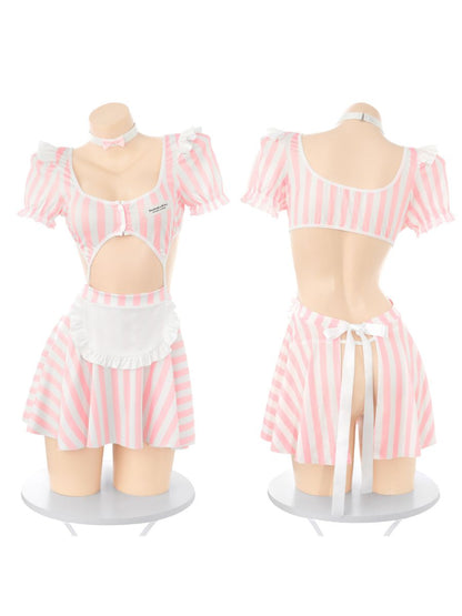 Pink Striped Maid Babydoll Dress