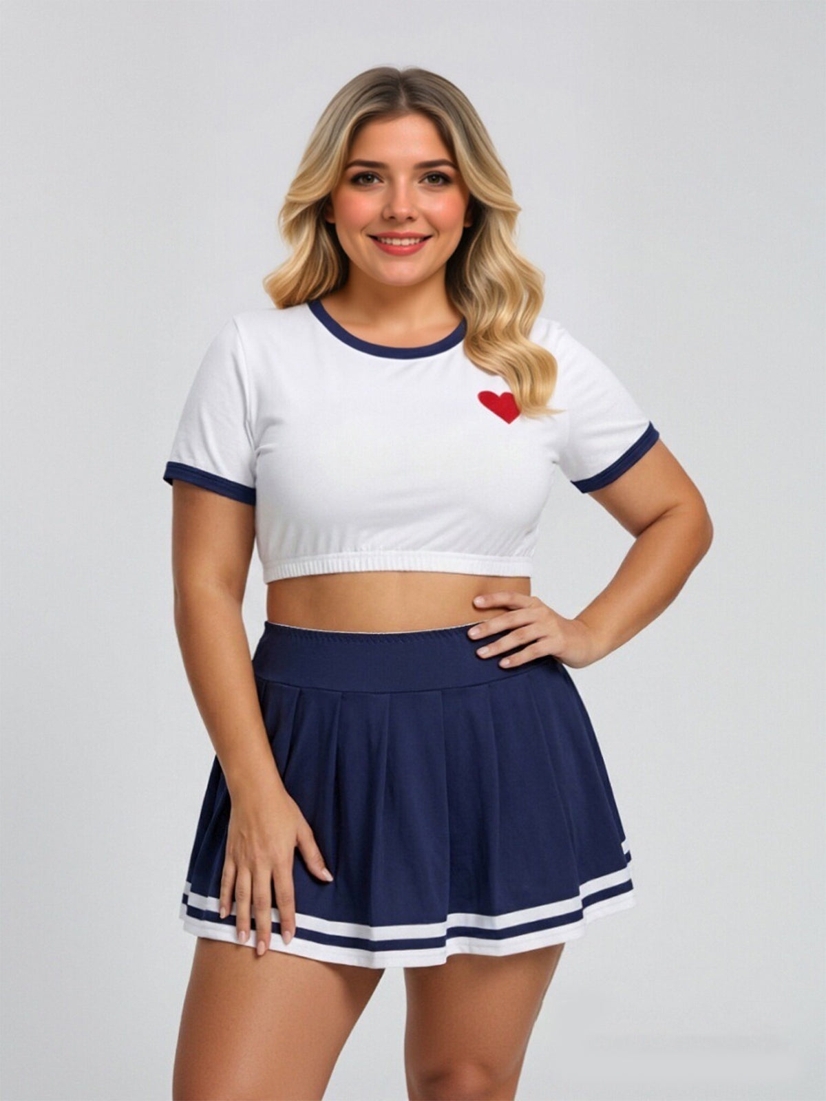 Plus Size Japanese Gym Uniform Anime Schoolgirl White Crop Top and Mini Skirt