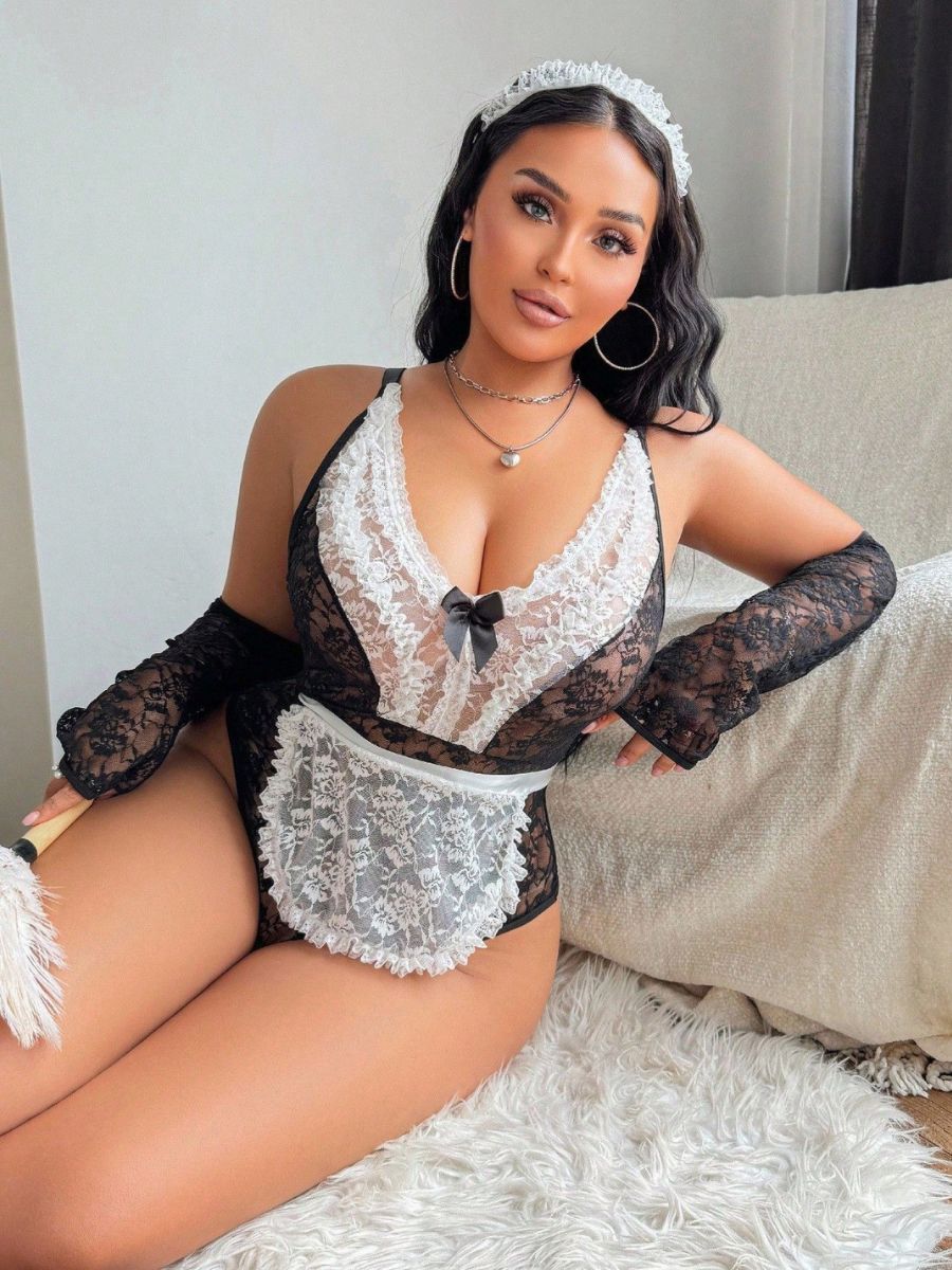 Plus Size Lace French Maid Teddy