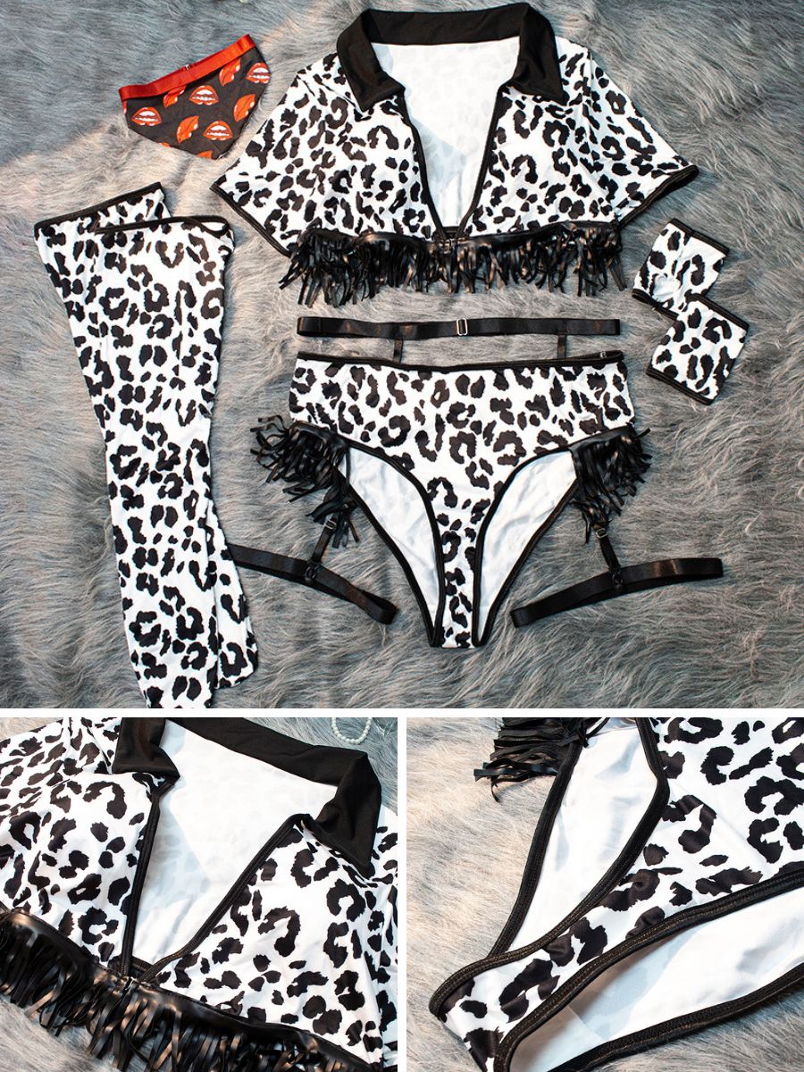 Plus Size Leopard Fringe Costume Set
