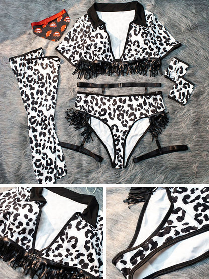 Plus Size Leopard Fringe Costume Set