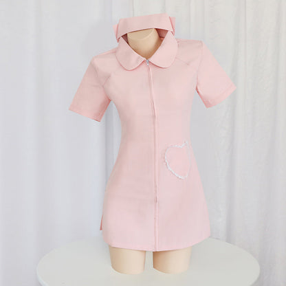 Yomorio Plus Size Nurse Cosplay Costume White Zip Front Nurse Dress Uniform