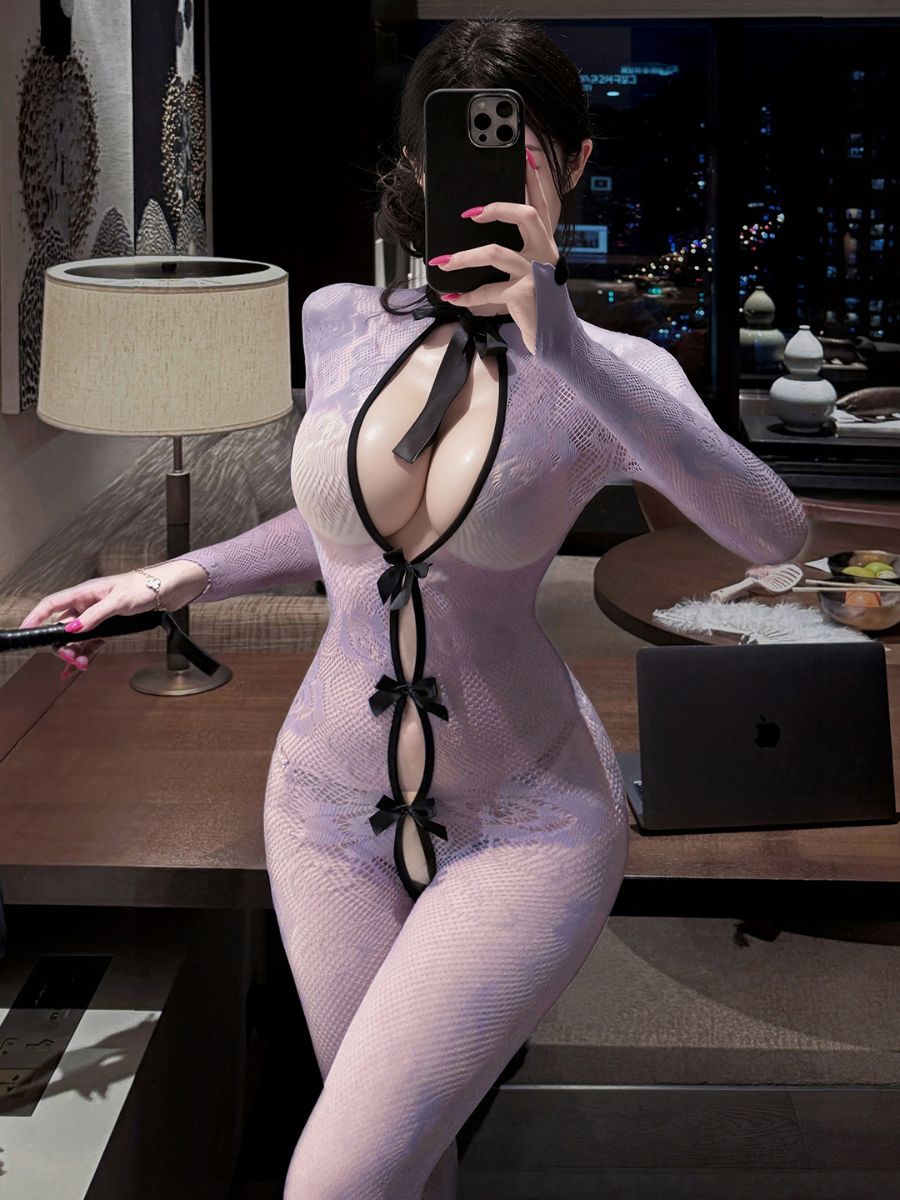 Purple Floral Lace Maid Lingerie Set