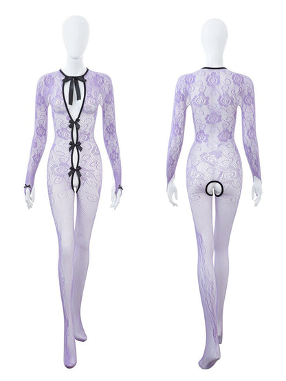 Purple Floral Lace Maid Lingerie Set